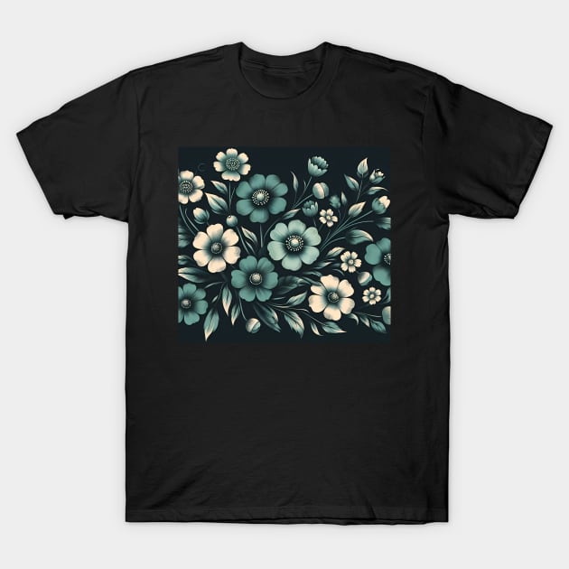 Teal Floral Illustration T-Shirt by Jenni Arts